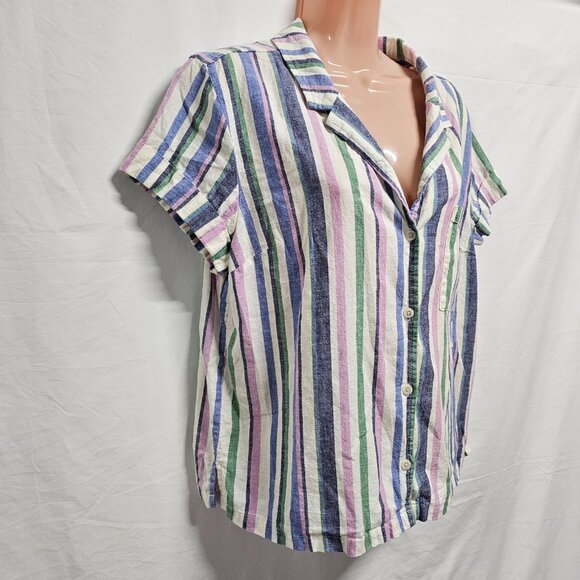 Marine Layer Lucy Resort Striped Top Blouse Shirt Women Size L Multicolor Hemp 3 - Picture 5 of 11